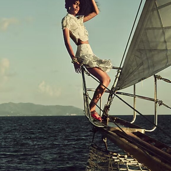 JCrew Stripe pleated skirt + Top , elevated Set Skirt size US 2 XS - Picture 3 of 13